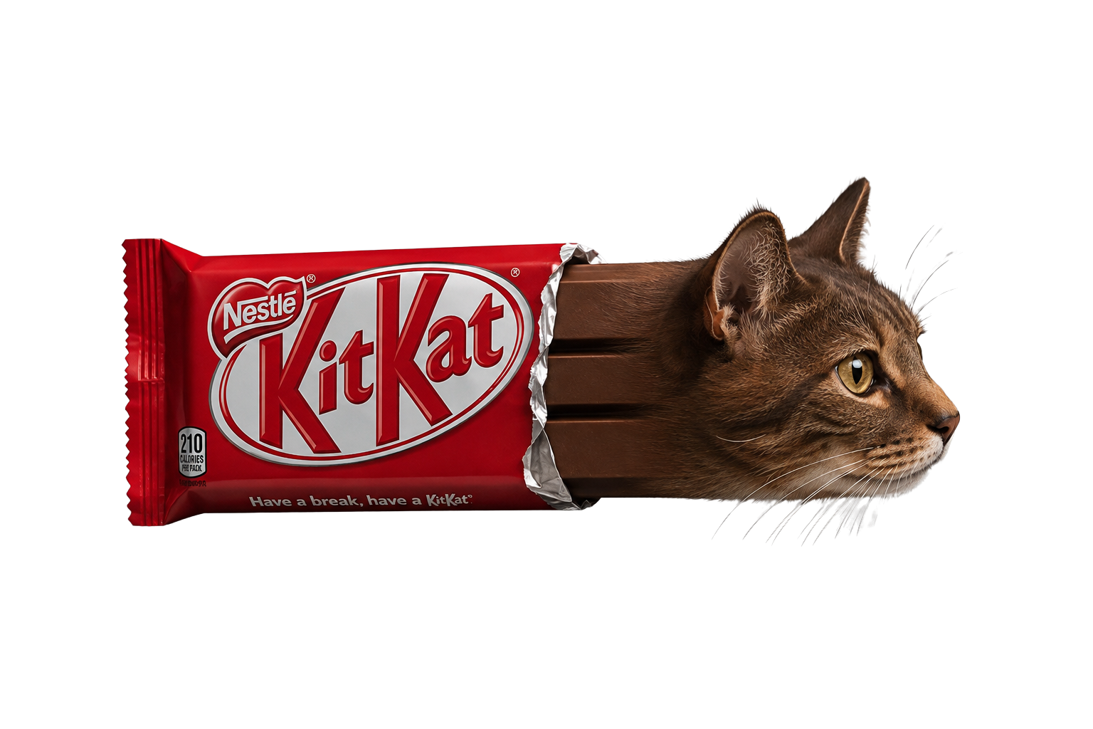 Diagram of the KitKat cat showing wrapper, chocolate, and cat